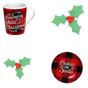 NWT Buffalo Red & Black Plaid Ceramic Holiday Cookie 2 Plates & 1 Christmas